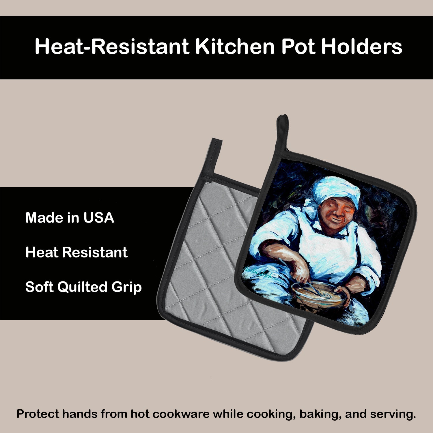 Hot Water Cornbread  Pot Holder Set of 2 Heat Resistant Quilted Hot Pads 7.5 x 7.5 Inch, Insulated Kitchen Trivets for Cooking & Baking