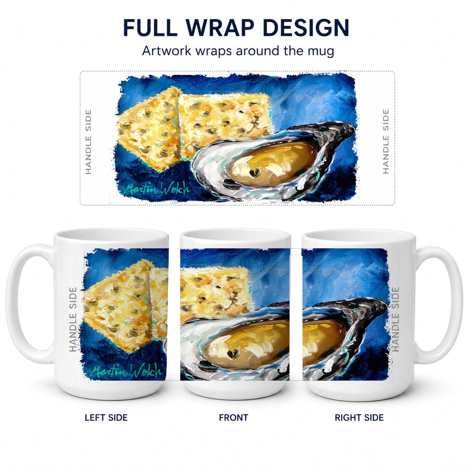 Oysters Two Crackers Ceramic Coffee Mug 15 oz Decorative Large C Handle Mug Cup for Tea, Cocoa Hot Chocolate