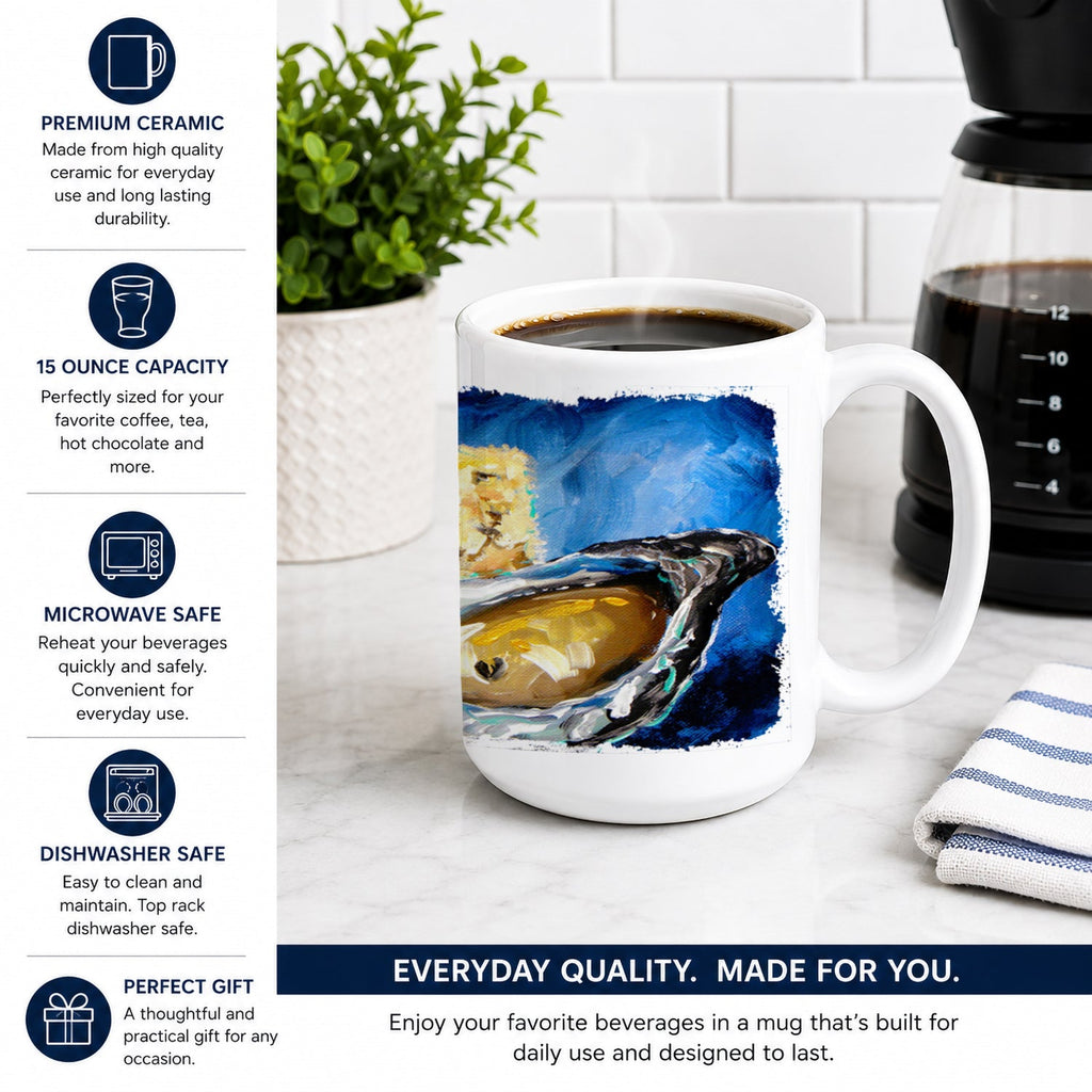 Oysters Two Crackers Ceramic Coffee Mug 15 oz Decorative Large C Handle Mug Cup for Tea, Cocoa Hot Chocolate