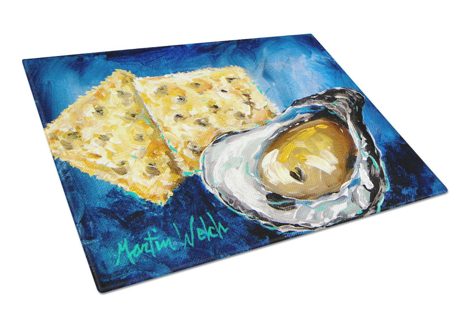 Oysters Two Crackers Cutting Board Tempered Glass Kitchen Cutting Surface, Heat Resistant Chopping, Non-Slip Feet, Food Prep & Serving