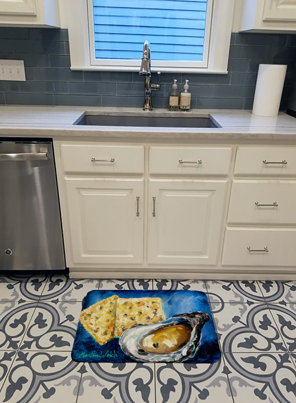 Oysters Two Crackers Memory Foam Kitchen Mat Machine Washable Anti-Fatigue Cushion Comfort Bath or Kitchen Rug