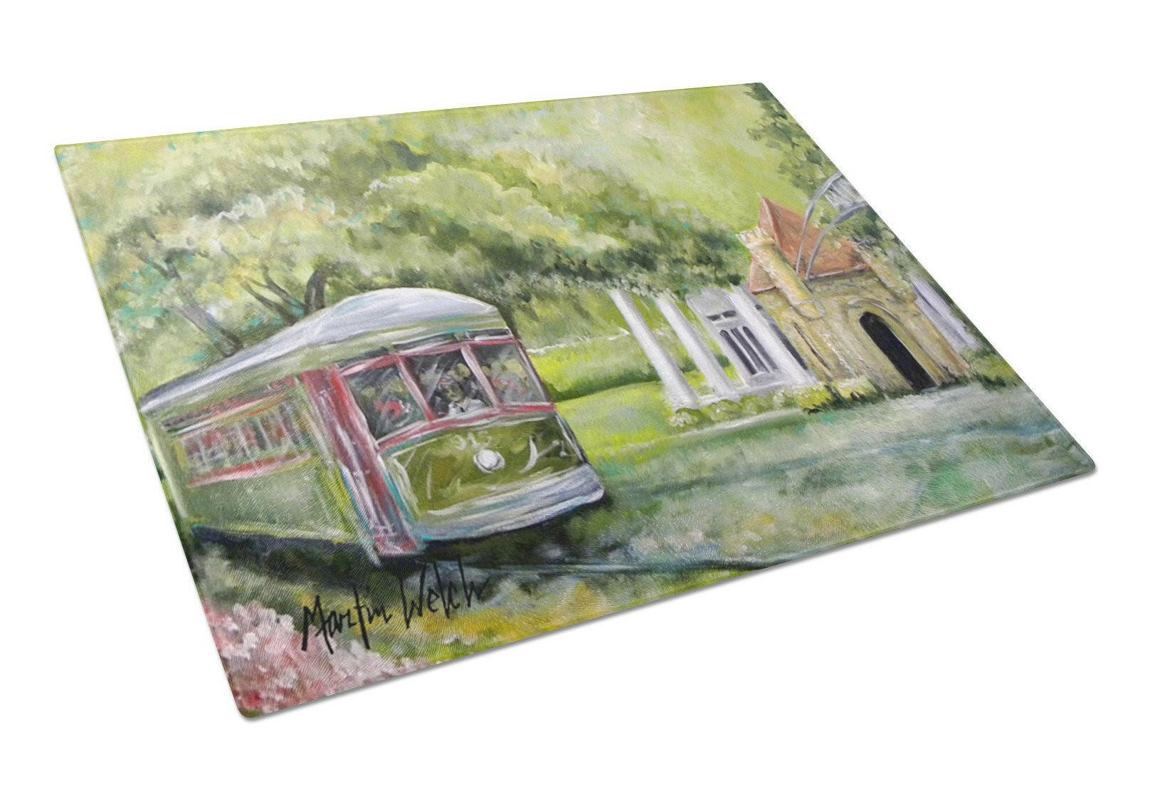 Streetcar Next Stop Audubon Park Cutting Board Tempered Glass Kitchen Cutting Surface, Heat Resistant Chopping, Non-Slip Feet, Food Prep & Serving