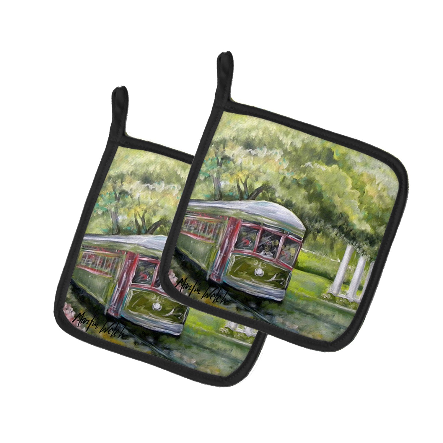 Streetcar Next Stop Audubon Park Pot Holder Set of 2 Heat Resistant Quilted Hot Pads 7.5 x 7.5 Inch, Insulated Kitchen Trivets for Cooking & Baking