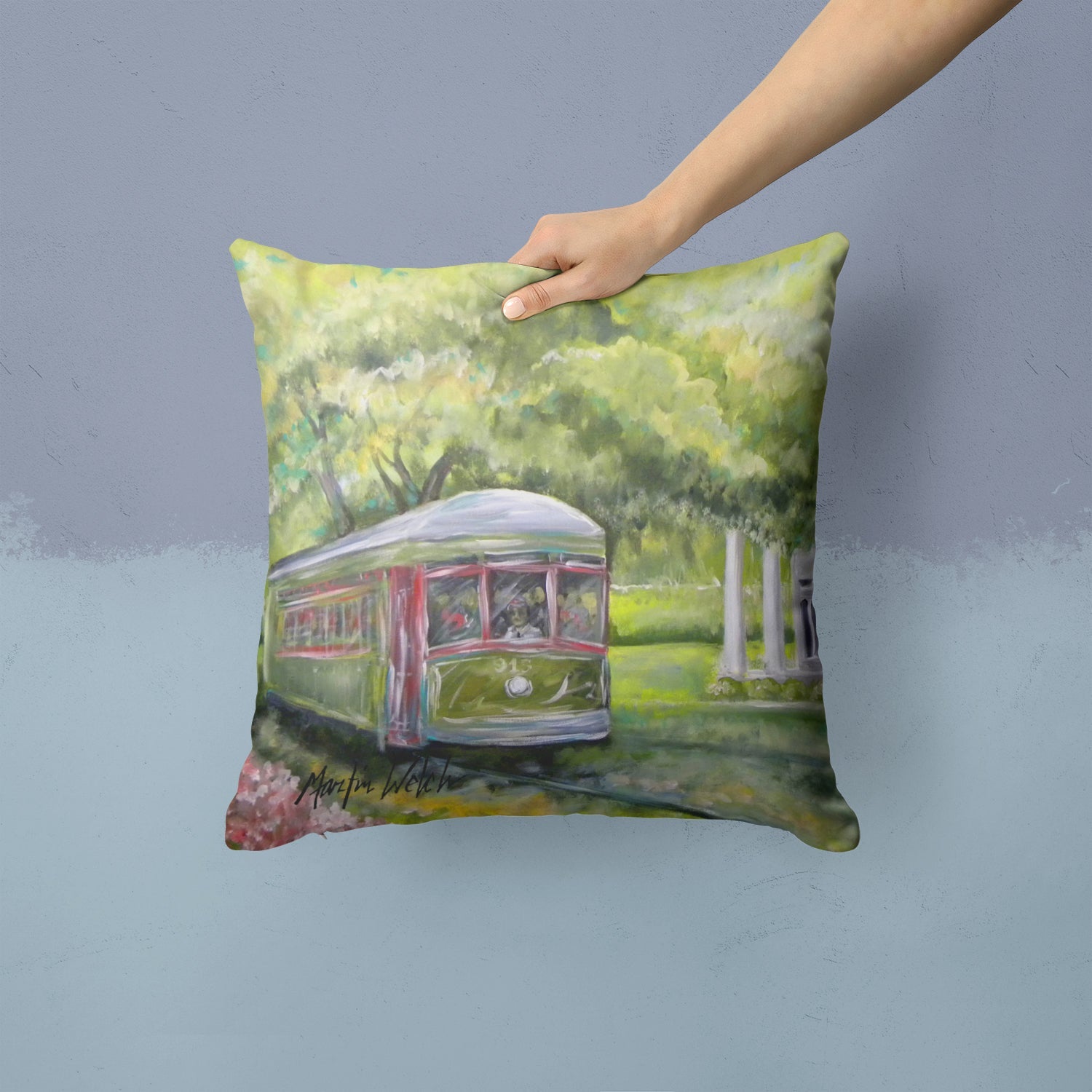 Streetcar Next Stop Audubon Park Decorative Throw Pillow 14x14 Indoor Outdoor Accent Cushion, Fabric Cover with Insert for Sofa, Bed, Porch & Living Room