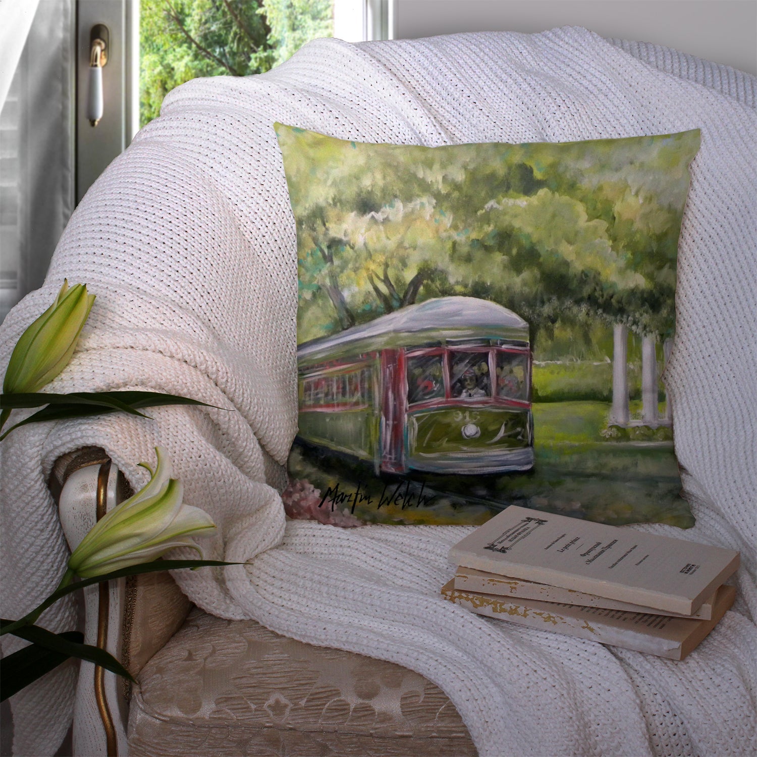 Streetcar Next Stop Audubon Park Decorative Throw Pillow 14x14 Indoor Outdoor Accent Cushion, Fabric Cover with Insert for Sofa, Bed, Porch & Living Room