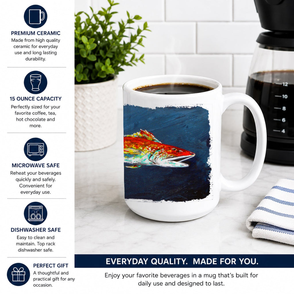 Fish - Red Fish Red for Jarett Ceramic Coffee Mug 15 oz Decorative Large C Handle Mug Cup for Tea, Cocoa Hot Chocolate