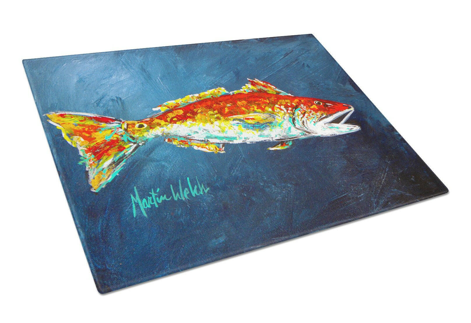 Fish - Red Fish Red for Jarett Cutting Board Tempered Glass Kitchen Cutting Surface, Heat Resistant Chopping, Non-Slip Feet, Food Prep & Serving