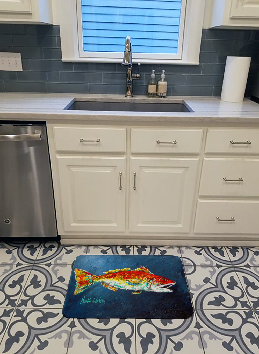 Fish - Red Fish Red for Jarett Memory Foam Kitchen Mat Machine Washable Anti-Fatigue Cushion Comfort Bath or Kitchen Rug