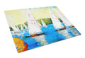 Sailboats Round the Mark Cutting Board Tempered Glass Kitchen Cutting Surface, Heat Resistant Chopping, Non-Slip Feet, Food Prep & Serving