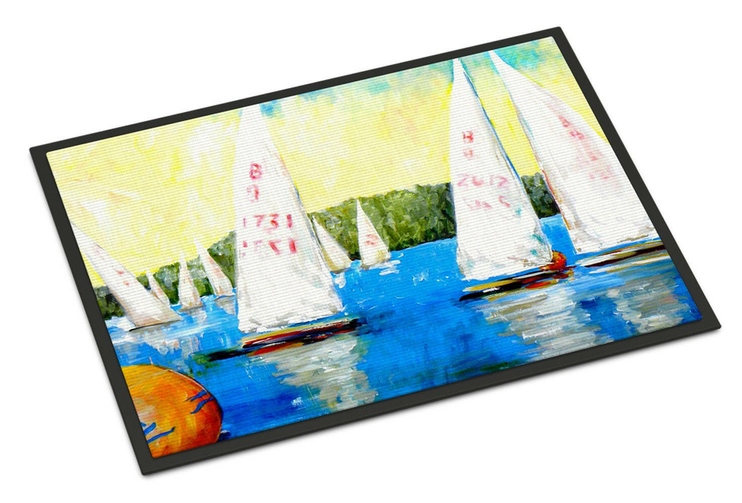 Sailboats Round the Mark Doormat Indoor Outdoor 18H X 27W Front Door Mat Rugs for Entryway, Non Slip Washable