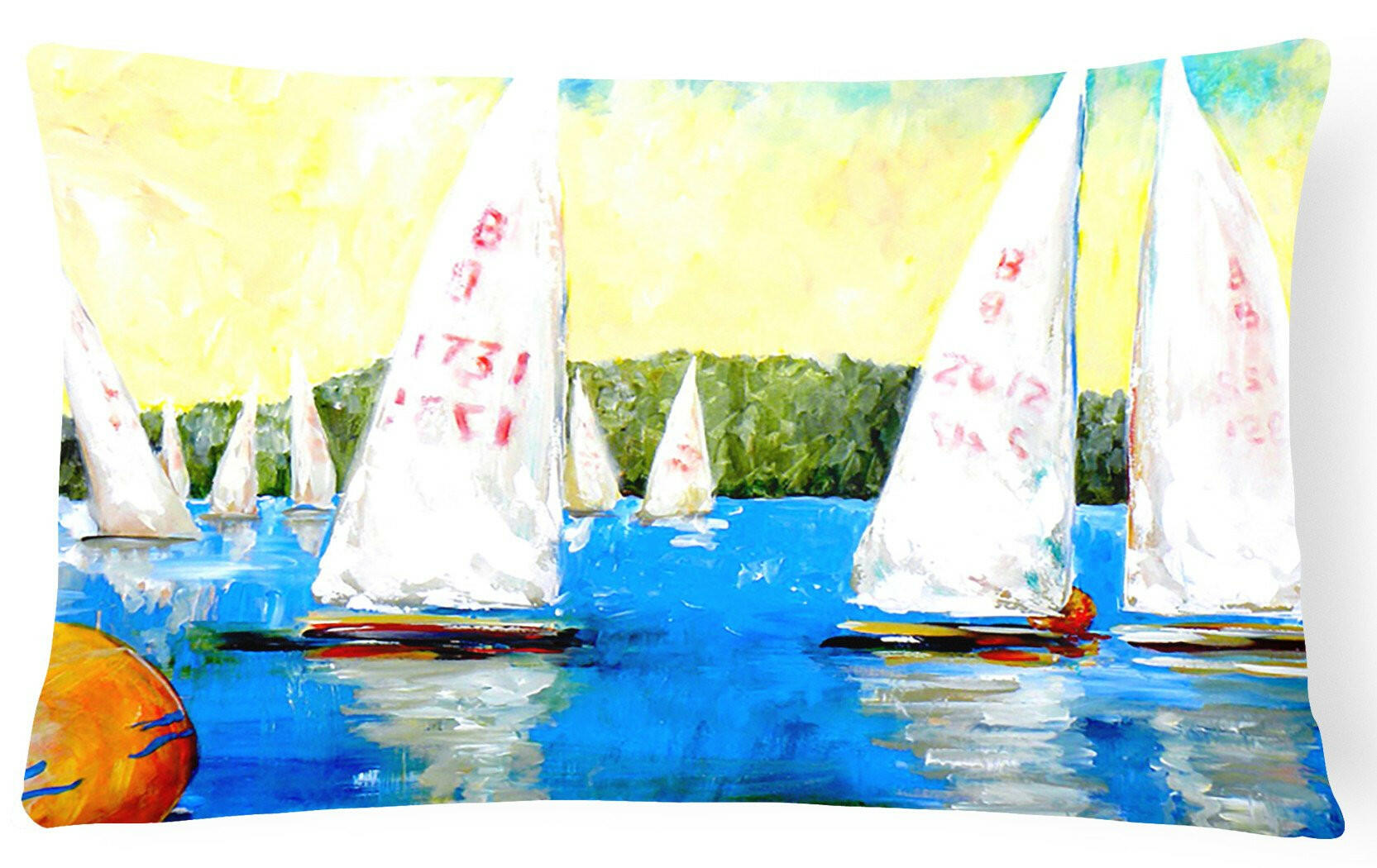 Sailboats Round the Mark Decorative Throw Pillow 12x16 Indoor Outdoor Accent Cushion, Fabric Cover with Insert for Sofa, Bed, Porch & Living Room