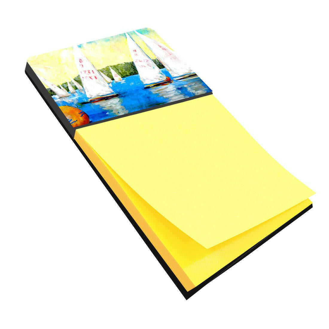Sailboats Round the Mark Watercolor Sticky Note Holder Refillable Dispenser Desk Accessory 3x3 Pad Gift