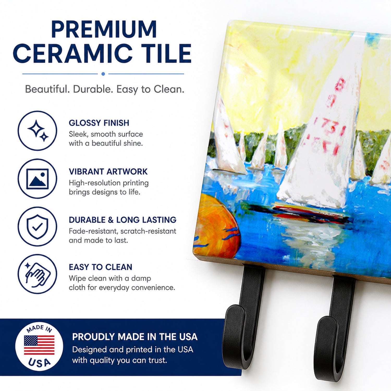 Sailboats Round the Mark Leash or Key Holder Wall Hooks, Coat Rack Wall Mount, for Hanging Keys, Towels, Aprons, Leashes