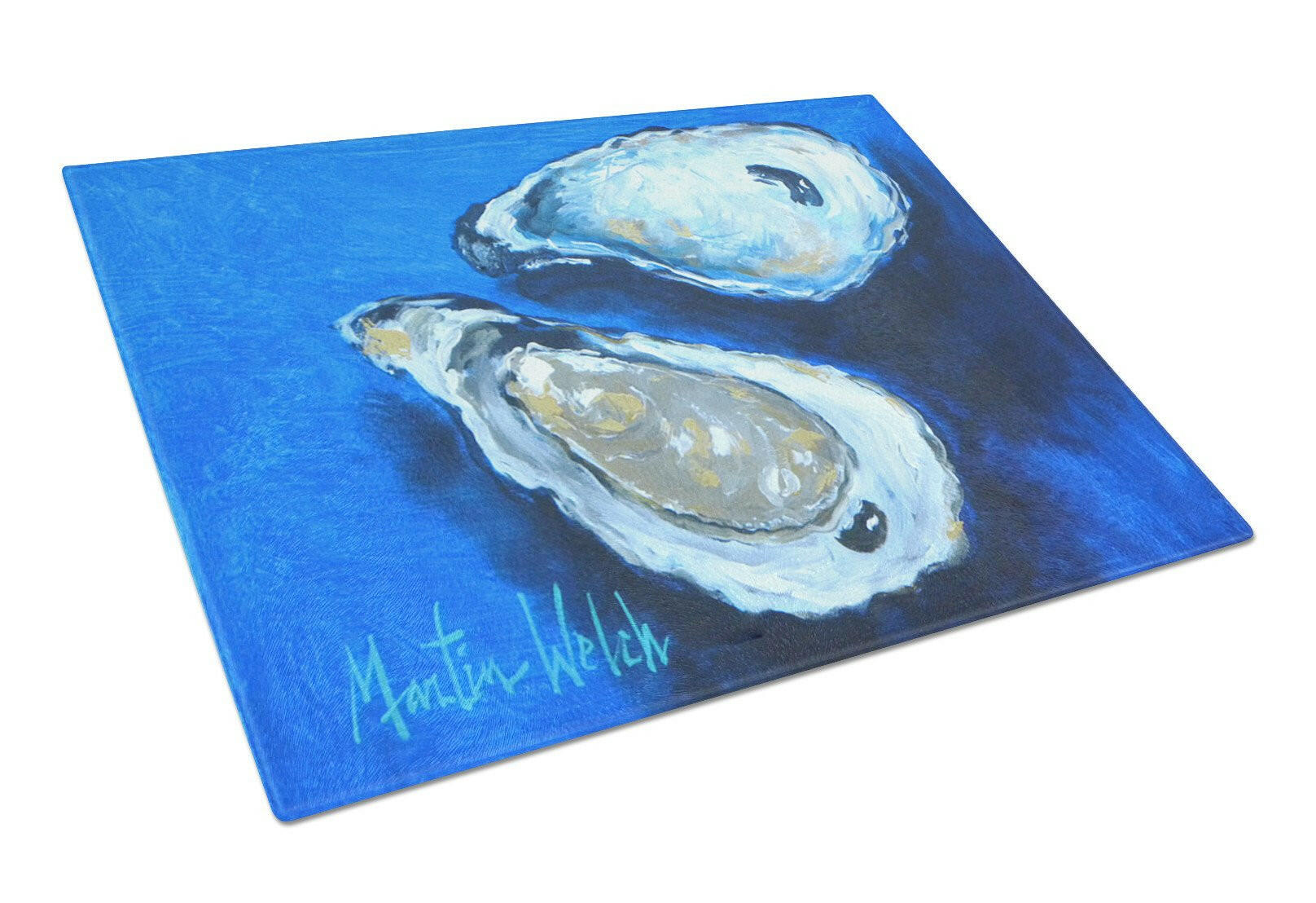Oysters Seafood Four Cutting Board Tempered Glass Kitchen Cutting Surface, Heat Resistant Chopping, Non-Slip Feet, Food Prep & Serving