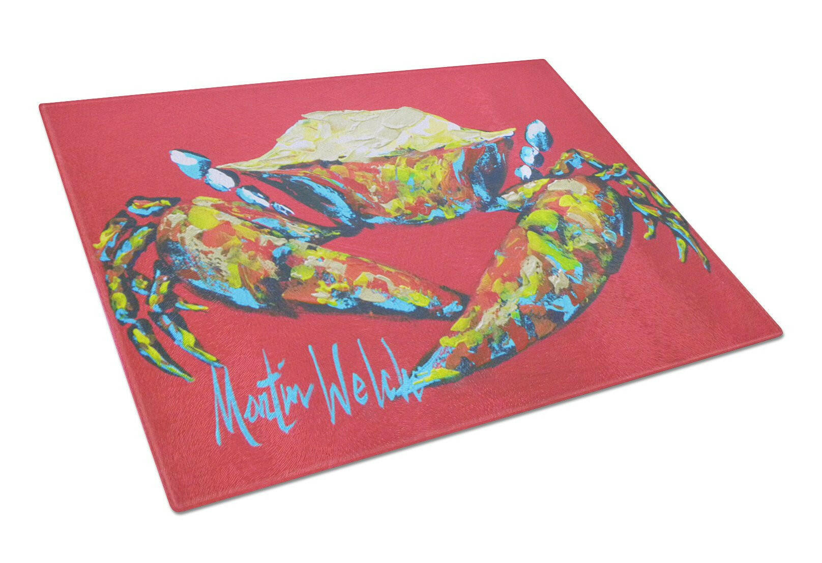 Crab Seafood One Cutting Board Tempered Glass Kitchen Cutting Surface, Heat Resistant Chopping, Non-Slip Feet, Food Prep & Serving