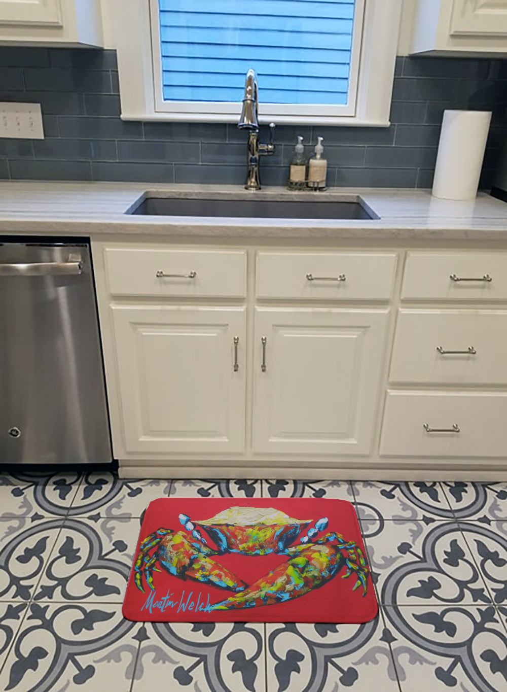 Crab Seafood One Memory Foam Kitchen Mat Machine Washable Anti-Fatigue Cushion Comfort Bath or Kitchen Rug