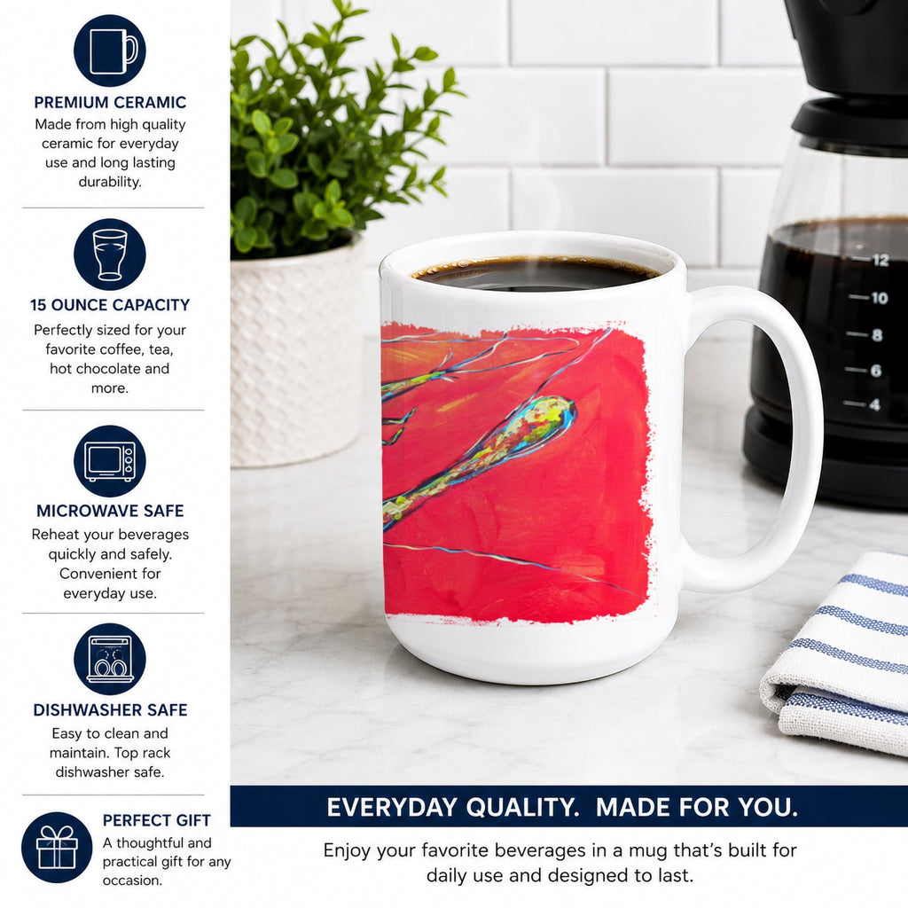 Shrimp Seafood Three Ceramic Coffee Mug 15 oz Decorative Large C Handle Mug Cup for Tea, Cocoa Hot Chocolate