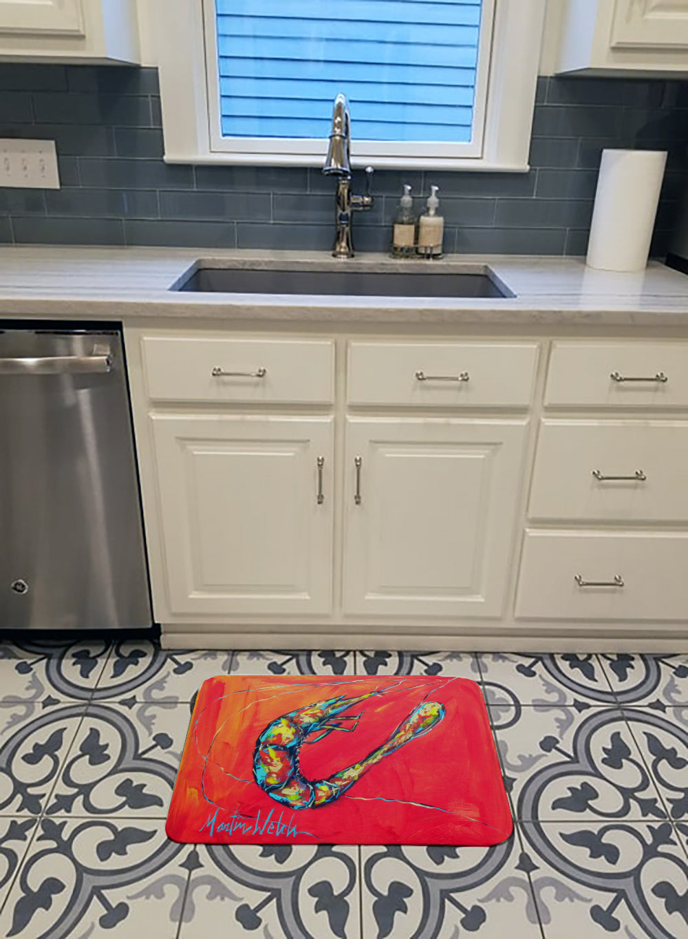 Shrimp Seafood Three Memory Foam Kitchen Mat Machine Washable Anti-Fatigue Cushion Comfort Bath or Kitchen Rug