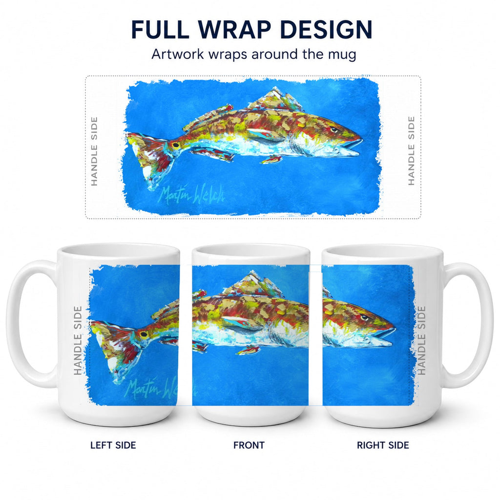 Fish - Red Fish Seafood Two Ceramic Coffee Mug 15 oz Decorative Large C Handle Mug Cup for Tea, Cocoa Hot Chocolate