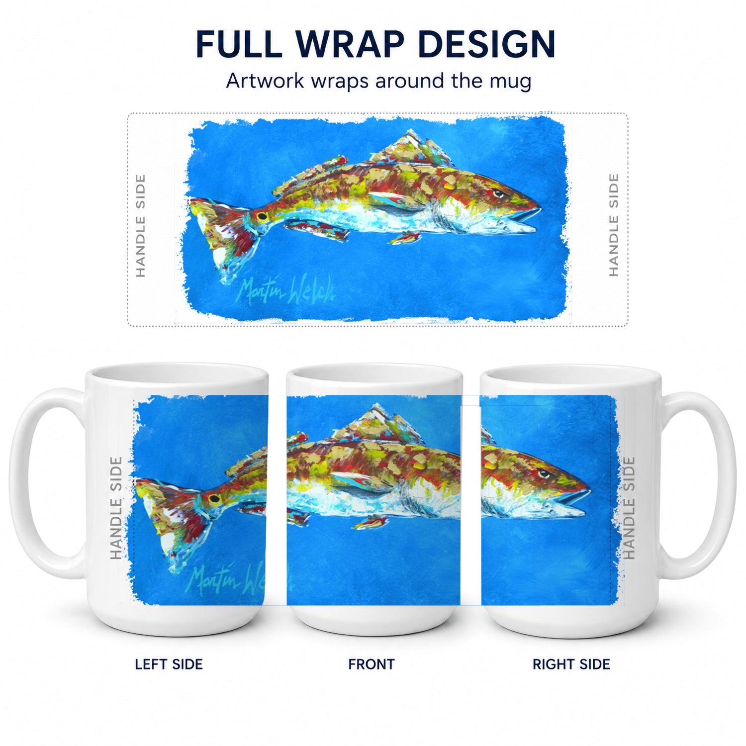 Fish - Red Fish Seafood Two Ceramic Coffee Mug 15 oz Decorative Large C Handle Mug Cup for Tea, Cocoa Hot Chocolate