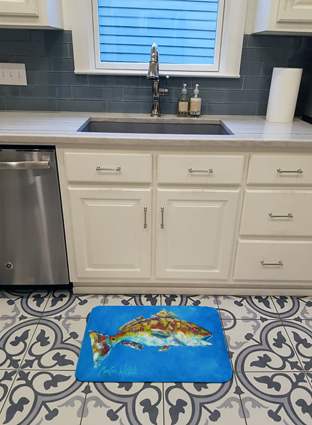 Fish - Red Fish Seafood Two Memory Foam Kitchen Mat Machine Washable Anti-Fatigue Cushion Comfort Bath or Kitchen Rug