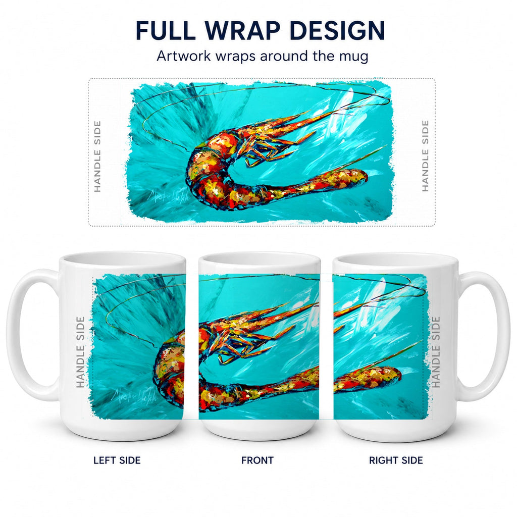 Shrimp Teal Shrimp Ceramic Coffee Mug 15 oz Decorative Large C Handle Mug Cup for Tea, Cocoa Hot Chocolate
