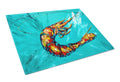 Shrimp Teal Shrimp Cutting Board Tempered Glass Kitchen Cutting Surface, Heat Resistant Chopping, Non-Slip Feet, Food Prep & Serving