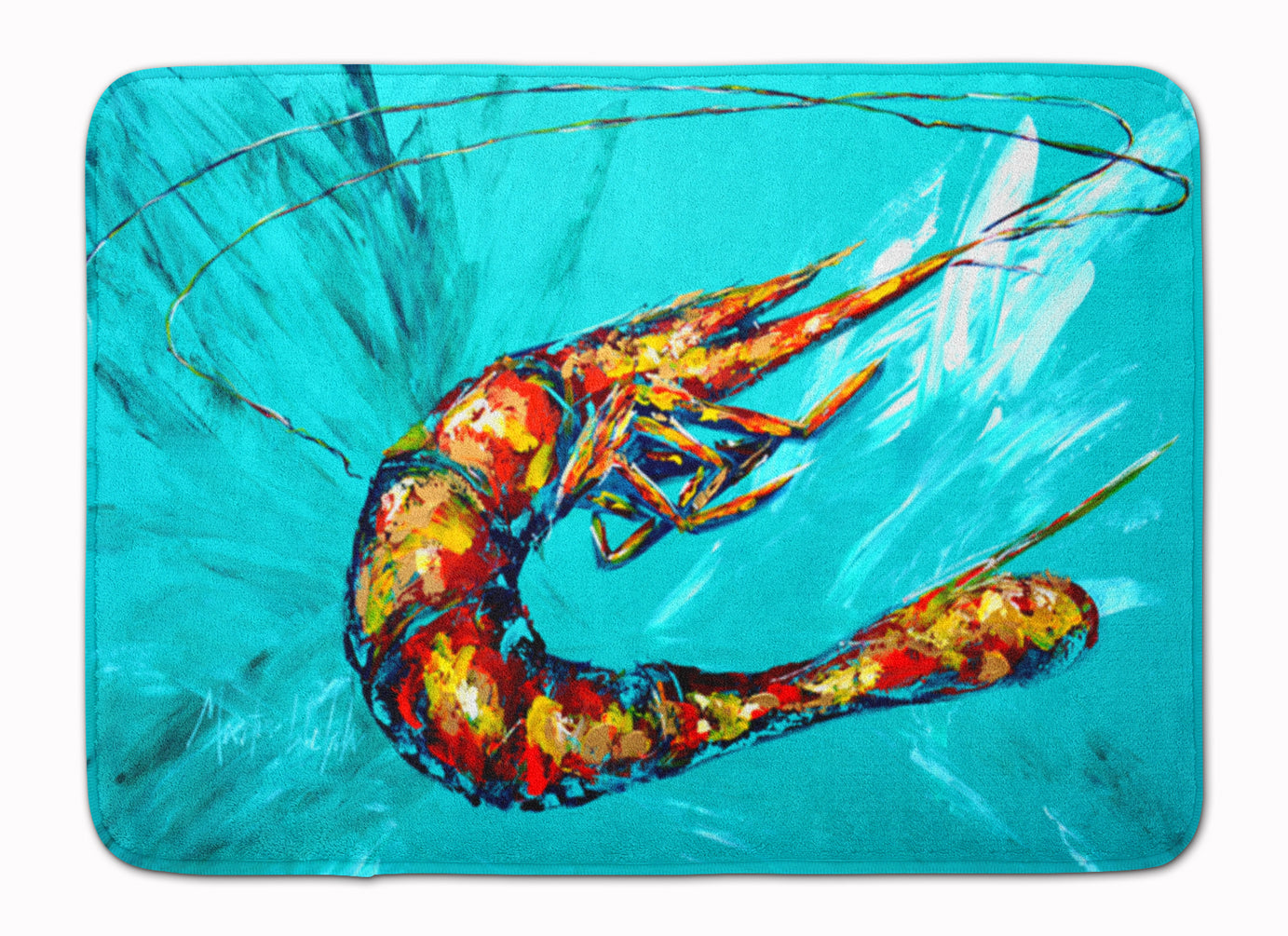 Shrimp Teal Shrimp Memory Foam Kitchen Mat Machine Washable Anti-Fatigue Cushion Comfort Bath or Kitchen Rug