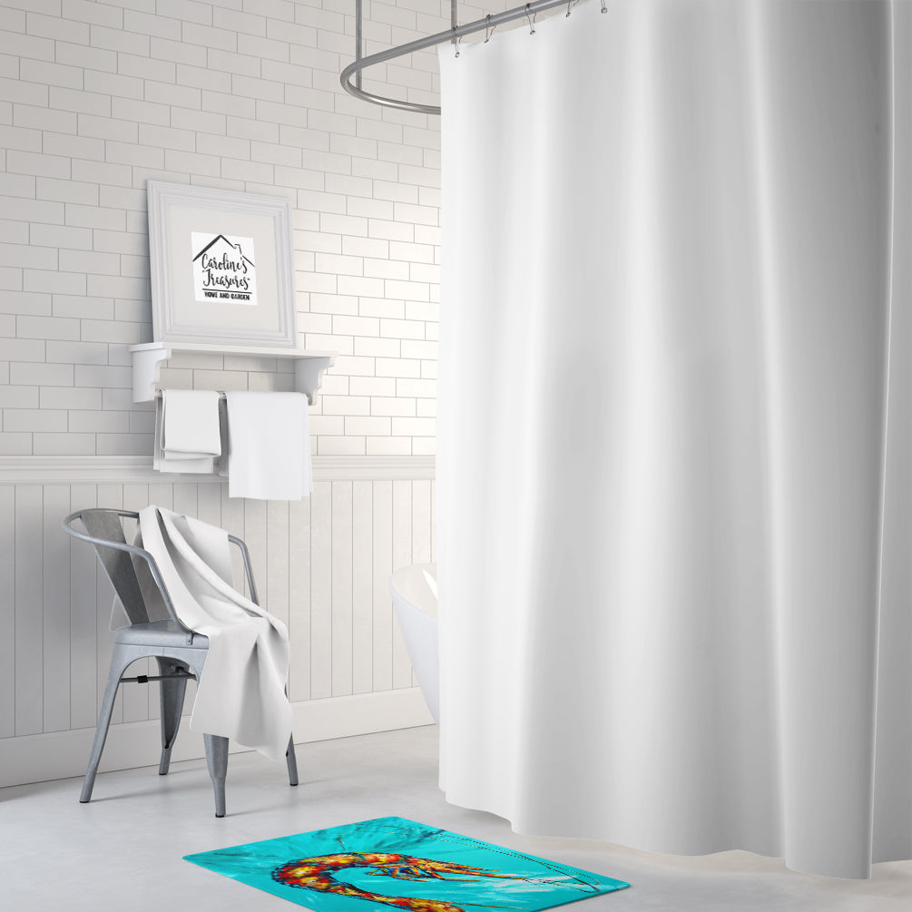 Shrimp Teal Shrimp Memory Foam Kitchen Mat Machine Washable Anti-Fatigue Cushion Comfort Bath or Kitchen Rug