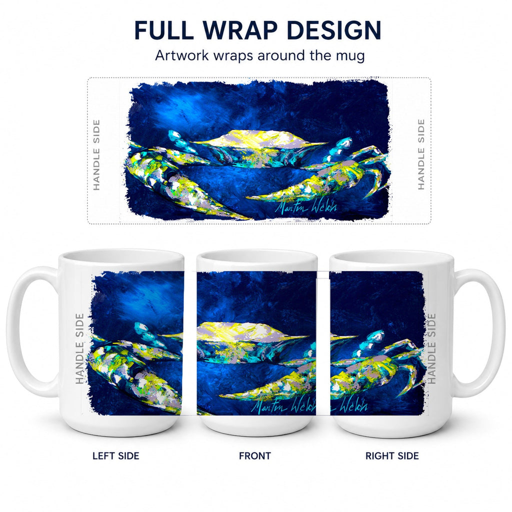 Crab Blue Ceramic Coffee Mug 15 oz Decorative Large C Handle Mug Cup for Tea, Cocoa Hot Chocolate
