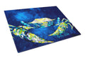 Crab Blue Cutting Board Tempered Glass Kitchen Cutting Surface, Heat Resistant Chopping, Non-Slip Feet, Food Prep & Serving