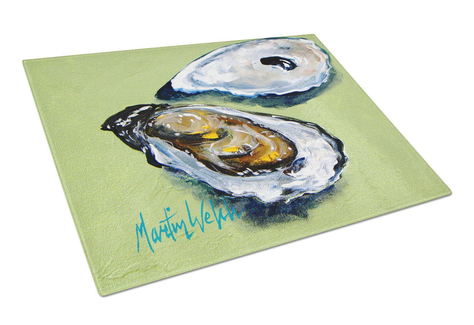 Oysters Two Shells Cutting Board Tempered Glass Kitchen Cutting Surface, Heat Resistant Chopping, Non-Slip Feet, Food Prep & Serving