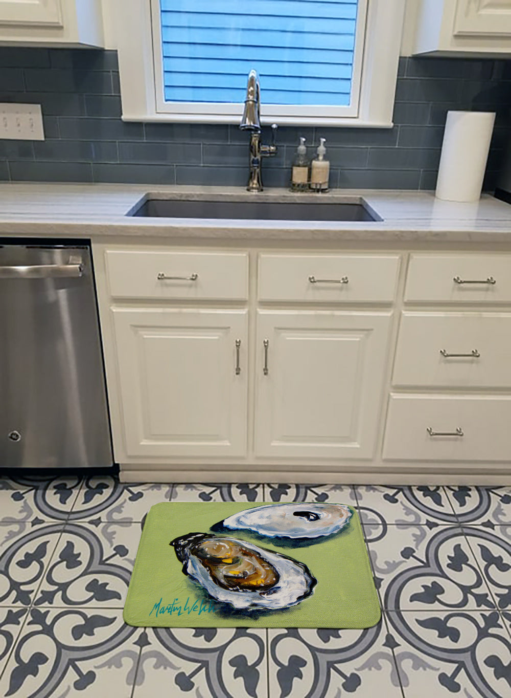 Oysters Two Shells Memory Foam Kitchen Mat Machine Washable Anti-Fatigue Cushion Comfort Bath or Kitchen Rug