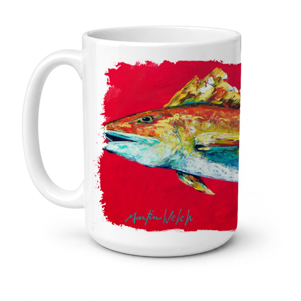 Fish - Red Fish Woo Hoo Ceramic Coffee Mug 15 oz Decorative Large C Handle Mug Cup for Tea, Cocoa Hot Chocolate