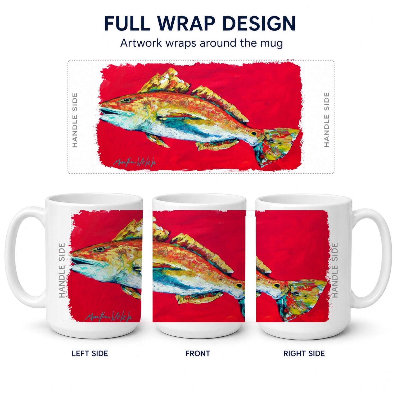 Fish - Red Fish Woo Hoo Ceramic Coffee Mug 15 oz Decorative Large C Handle Mug Cup for Tea, Cocoa Hot Chocolate