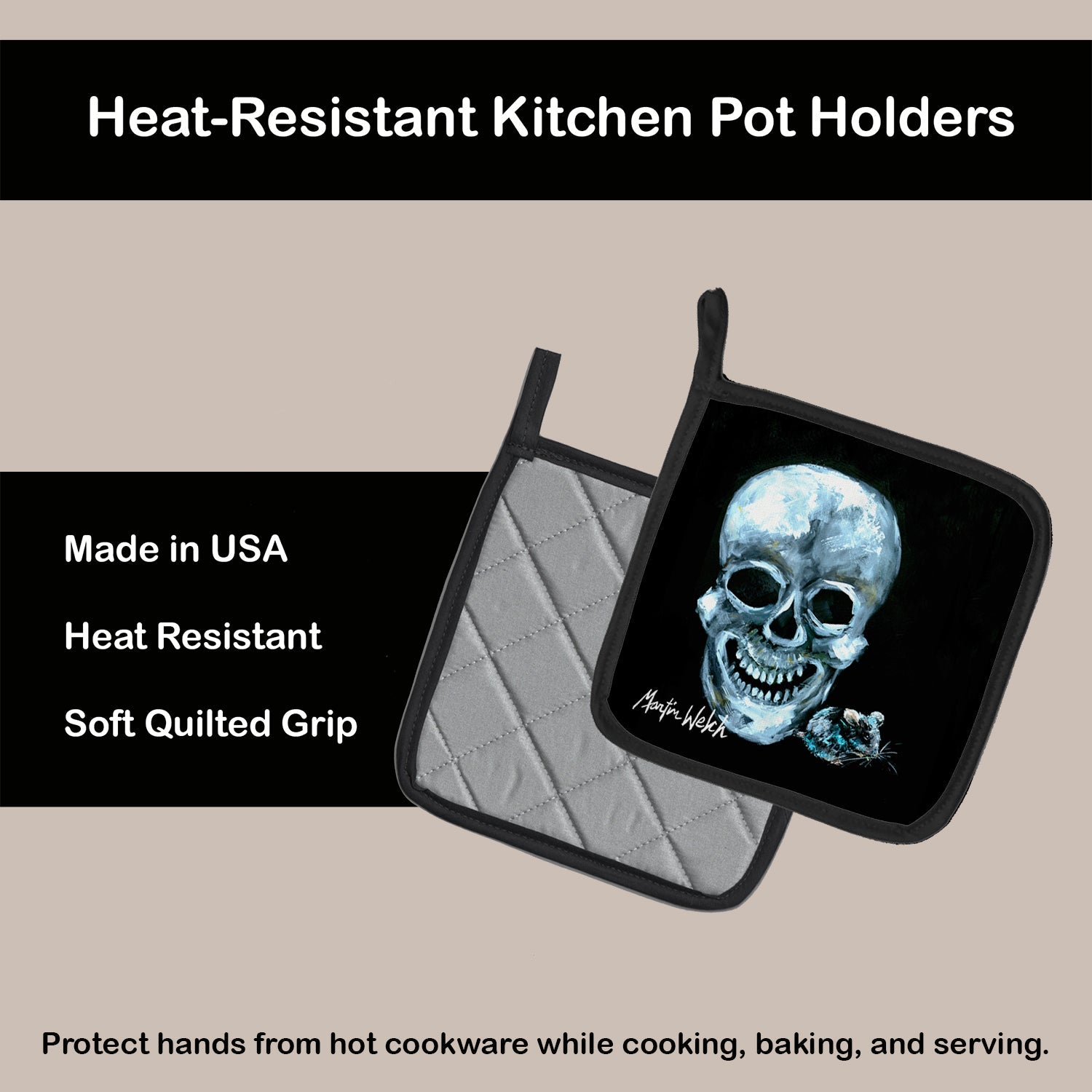 Ekk A Meece Pot Holder Set of 2 Heat Resistant Quilted Hot Pads 7.5 x 7.5 Inch, Insulated Kitchen Trivets for Cooking & Baking