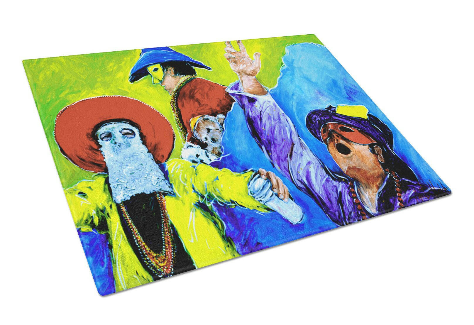 Mardi Gras Cutting Board Tempered Glass Kitchen Cutting Surface, Heat Resistant Chopping, Non-Slip Feet, Food Prep & Serving