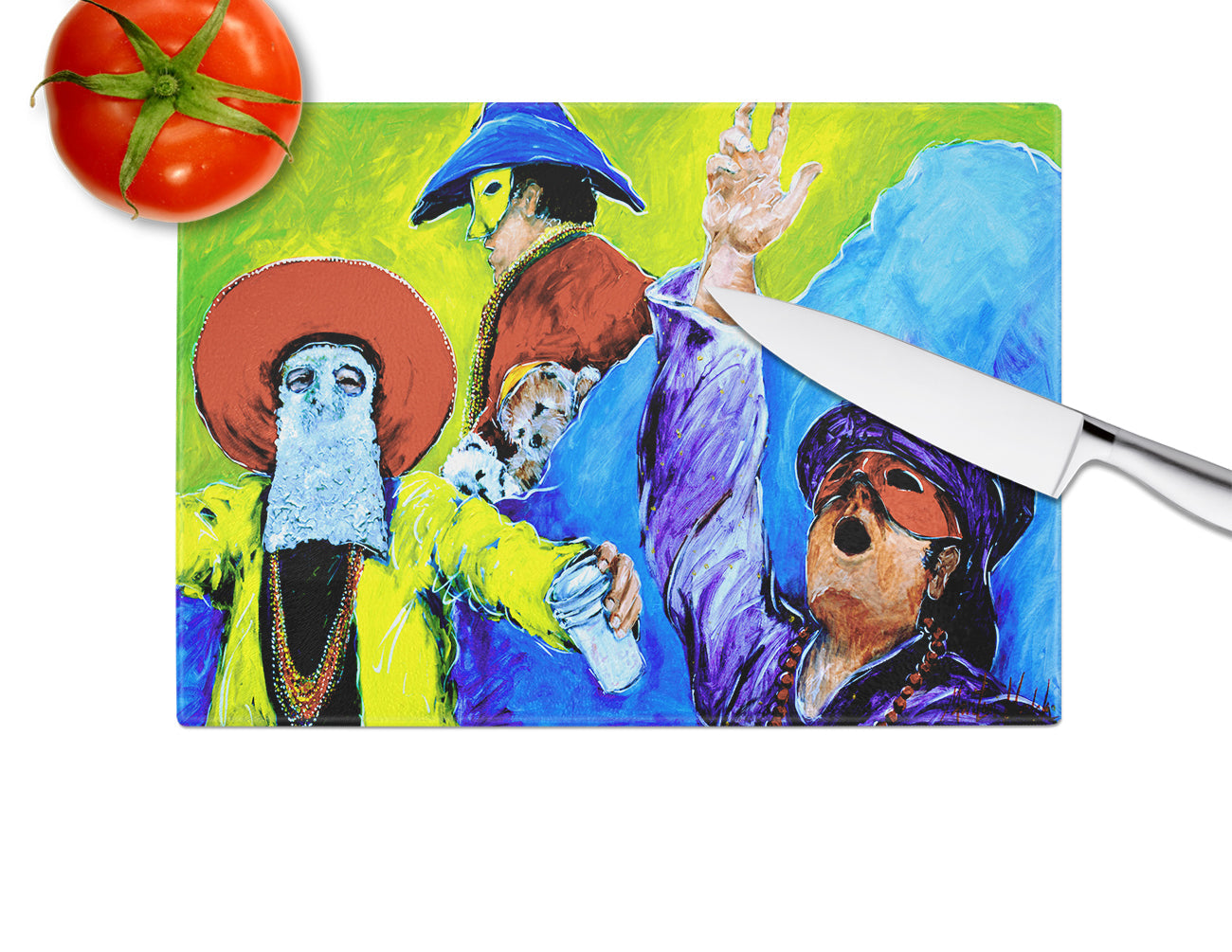 Mardi Gras Cutting Board Tempered Glass Kitchen Cutting Surface, Heat Resistant Chopping, Non-Slip Feet, Food Prep & Serving