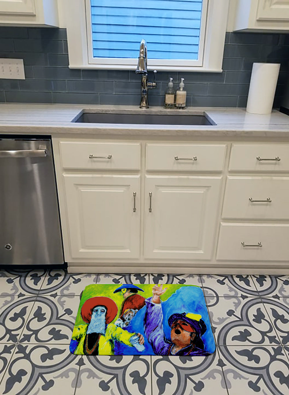 Mardi Gras Memory Foam Kitchen Mat Machine Washable Anti-Fatigue Cushion Comfort Bath or Kitchen Rug
