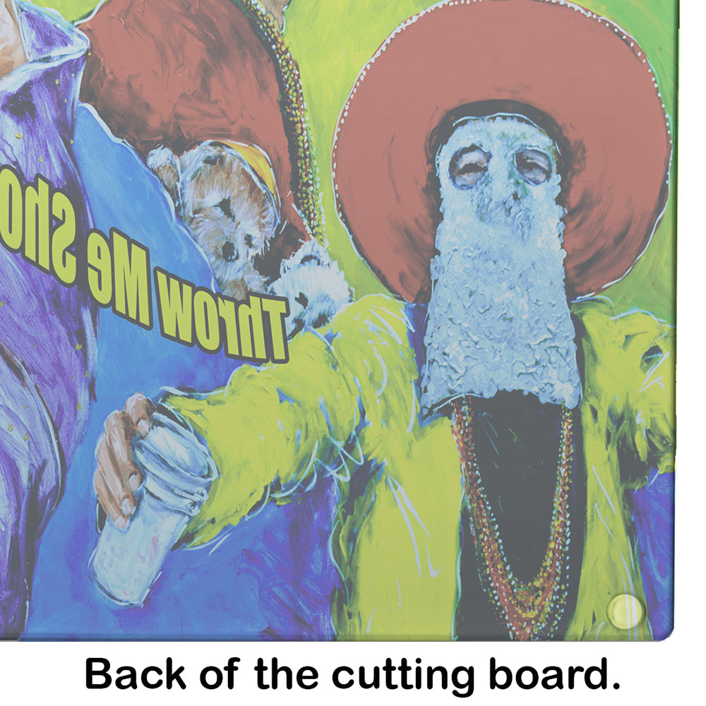 Mardi Gras Throw me something mister Cutting Board Tempered Glass Kitchen Cutting Surface, Heat Resistant Chopping, Non-Slip Feet, Food Prep & Serving
