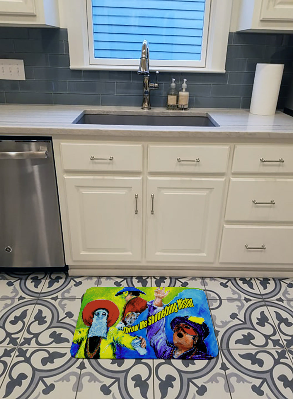Mardi Gras Throw me something mister Memory Foam Kitchen Mat Machine Washable Anti-Fatigue Cushion Comfort Bath or Kitchen Rug