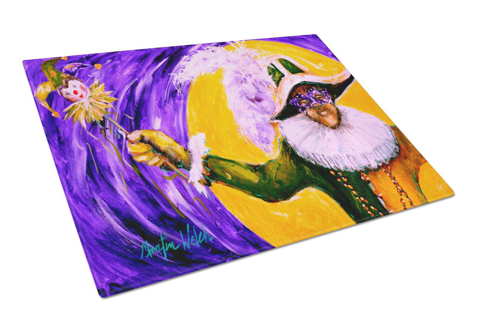 Mardi Gras Hey Mister Cutting Board Tempered Glass Kitchen Cutting Surface, Heat Resistant Chopping, Non-Slip Feet, Food Prep & Serving