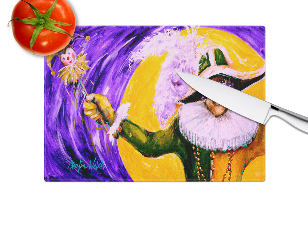 Mardi Gras Hey Mister Cutting Board Tempered Glass Kitchen Cutting Surface, Heat Resistant Chopping, Non-Slip Feet, Food Prep & Serving