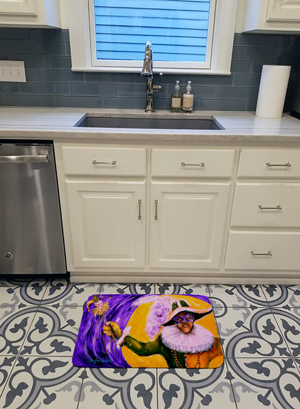 Mardi Gras Hey Mister Memory Foam Kitchen Mat Machine Washable Anti-Fatigue Cushion Comfort Bath or Kitchen Rug