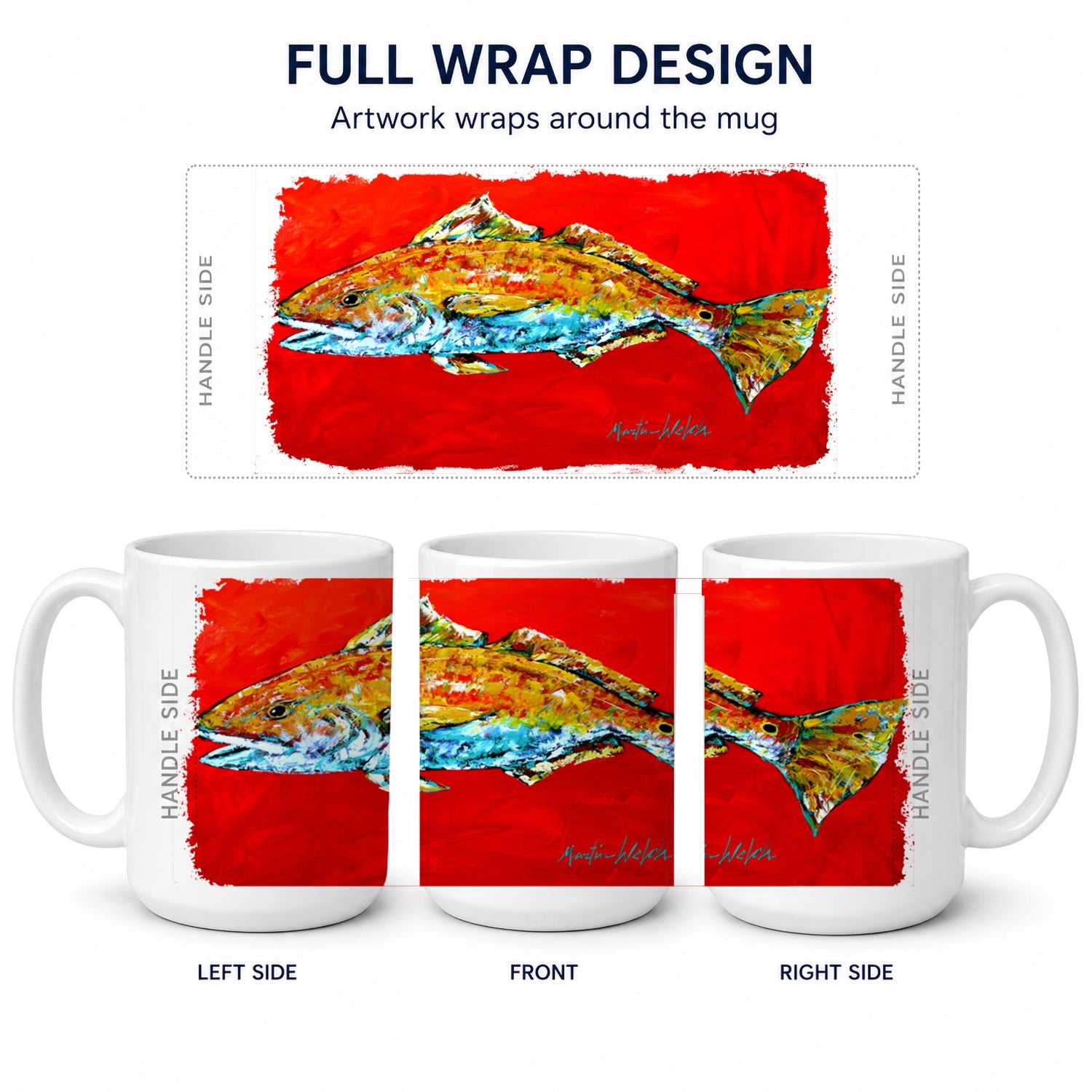 Fish - Red Fish Red Head Ceramic Coffee Mug 15 oz Decorative Large C Handle Mug Cup for Tea, Cocoa Hot Chocolate