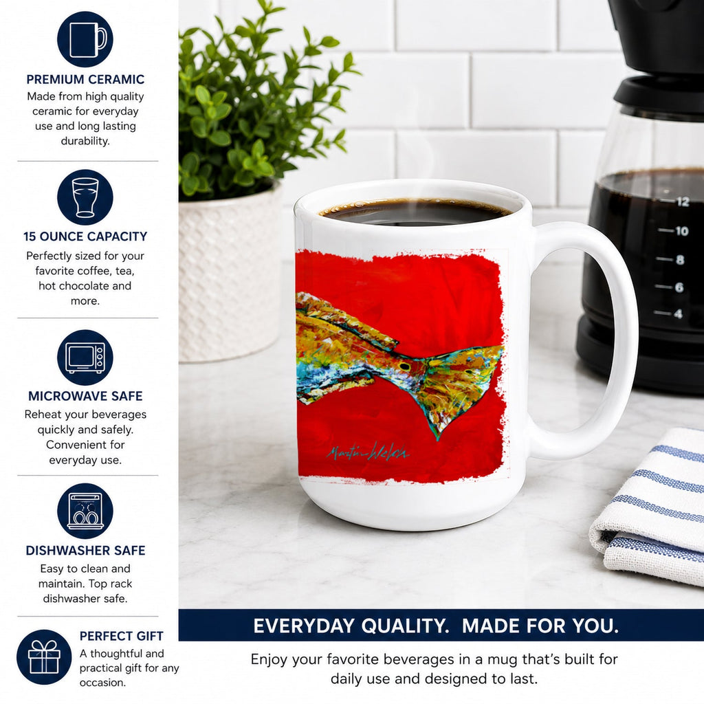 Fish - Red Fish Red Head Ceramic Coffee Mug 15 oz Decorative Large C Handle Mug Cup for Tea, Cocoa Hot Chocolate