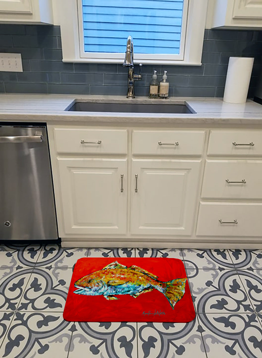Fish - Red Fish Red Head Memory Foam Kitchen Mat Machine Washable Anti-Fatigue Cushion Comfort Bath or Kitchen Rug