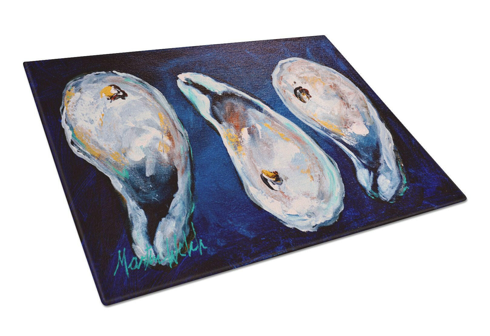 Oysters Give Me More Cutting Board Tempered Glass Kitchen Cutting Surface, Heat Resistant Chopping, Non-Slip Feet, Food Prep & Serving
