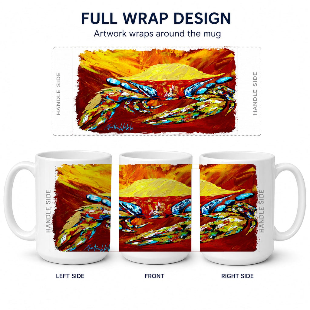 Crab Buster Brown Ceramic Coffee Mug 15 oz Decorative Large C Handle Mug Cup for Tea, Cocoa Hot Chocolate