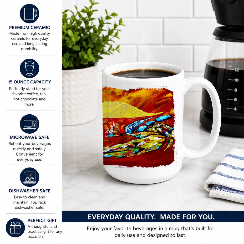 Crab Buster Brown Ceramic Coffee Mug 15 oz Decorative Large C Handle Mug Cup for Tea, Cocoa Hot Chocolate